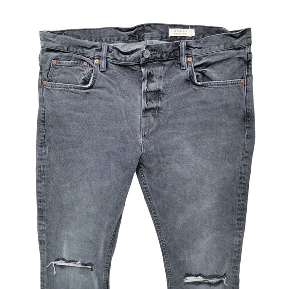 AllSaints Bannock Cigarette Black Denim Distressed Button Fly Jeans Men's W36 - Picture 4 of 10